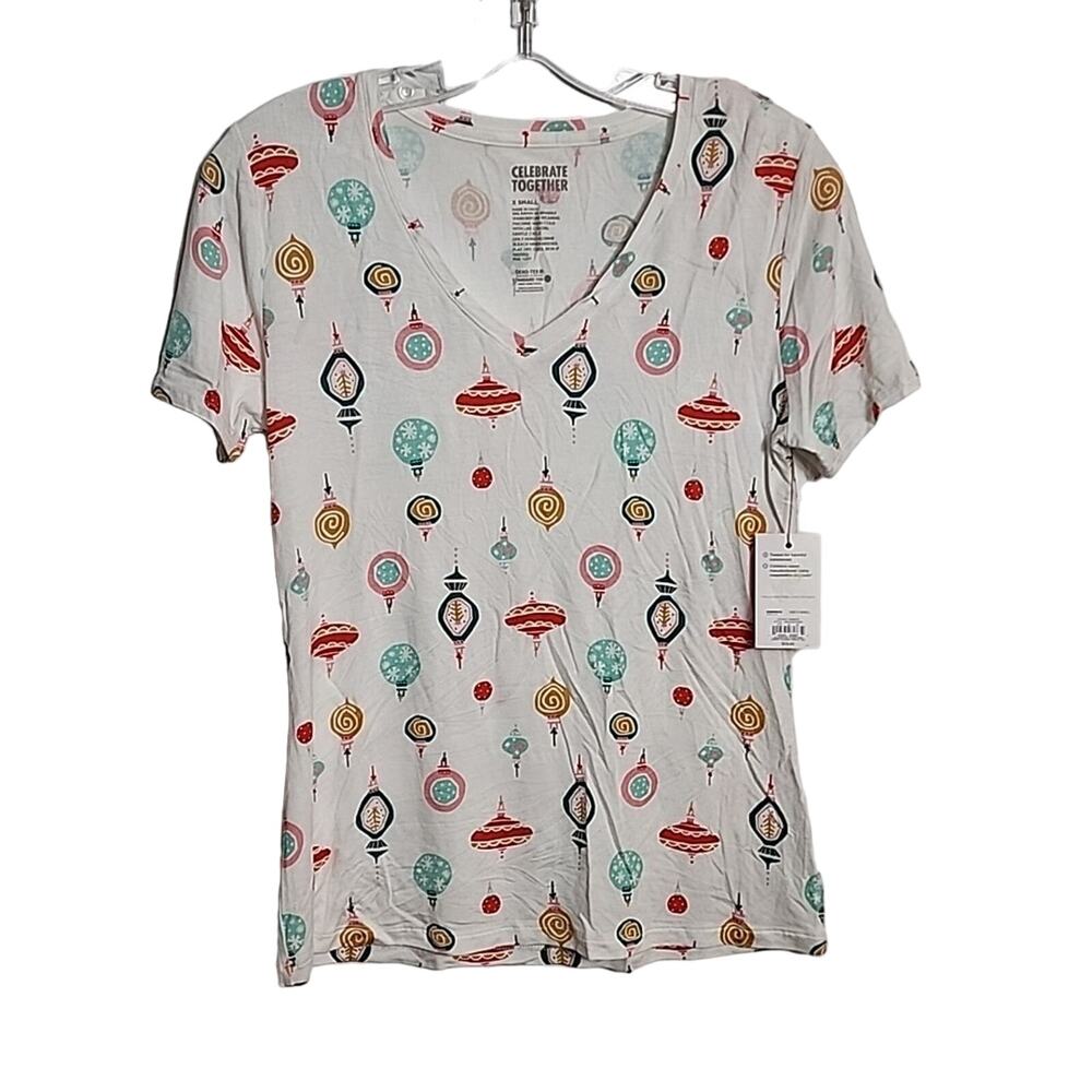 Celebrate Together White Christmas Ornament Lightweight Top, NWT, XS